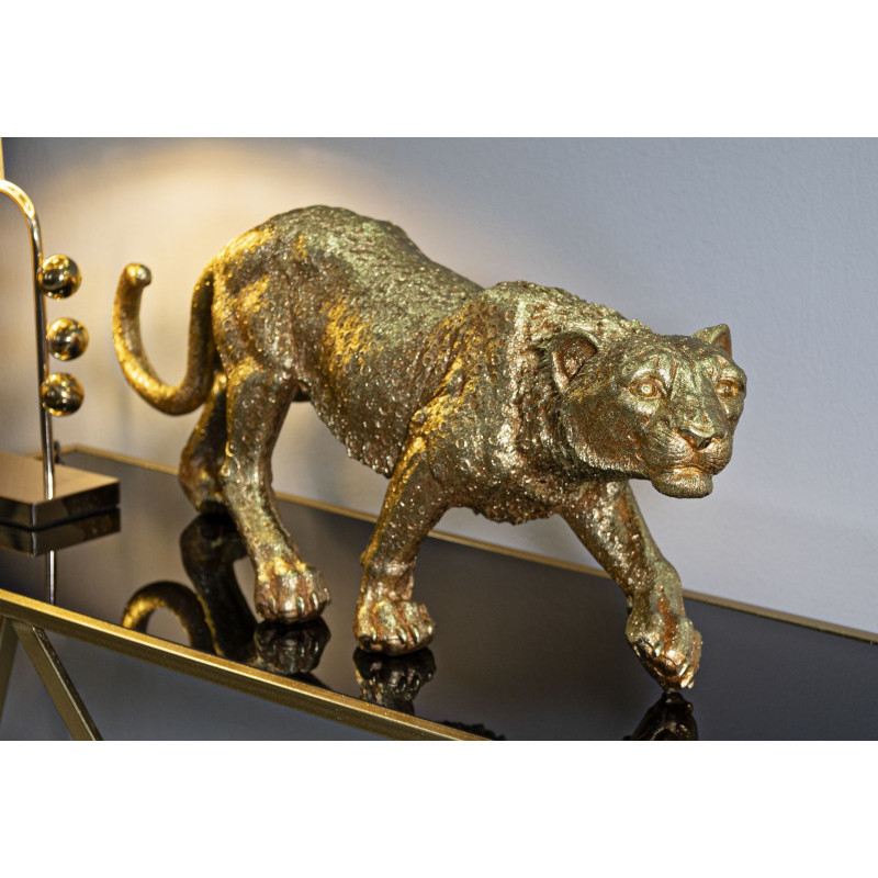 Grande Statue déco moderne Léopard 89 cm Résine Doré Shant 