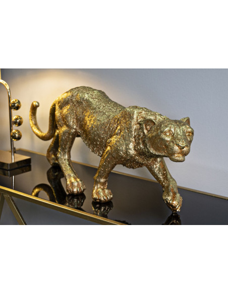 Grande Statue déco moderne Léopard 89 cm Résine Doré Shant 