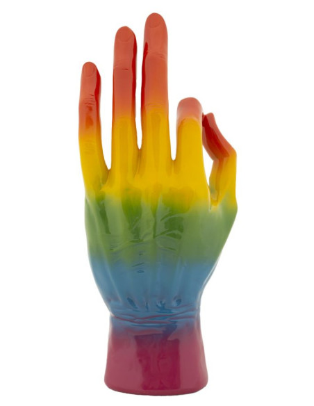 Statuette déco moderne Main Ok Hauteur 36 cm Résine Multicolore Motif Arc en ciel Rainbow 