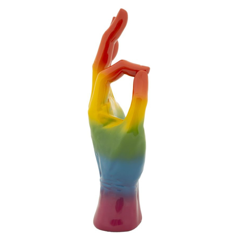 Statuette déco moderne Main Ok Hauteur 36 cm Résine Multicolore Motif Arc en ciel Rainbow 