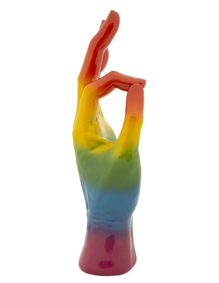 Statuette déco moderne Main Ok Hauteur 36 cm Résine Multicolore Motif Arc en ciel Rainbow 