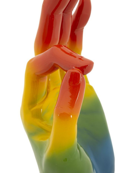 Statuette déco moderne Main Ok Hauteur 36 cm Résine Multicolore Motif Arc en ciel Rainbow 