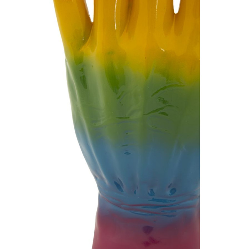 Statuette déco moderne Main Ok Hauteur 36 cm Résine Multicolore Motif Arc en ciel Rainbow 