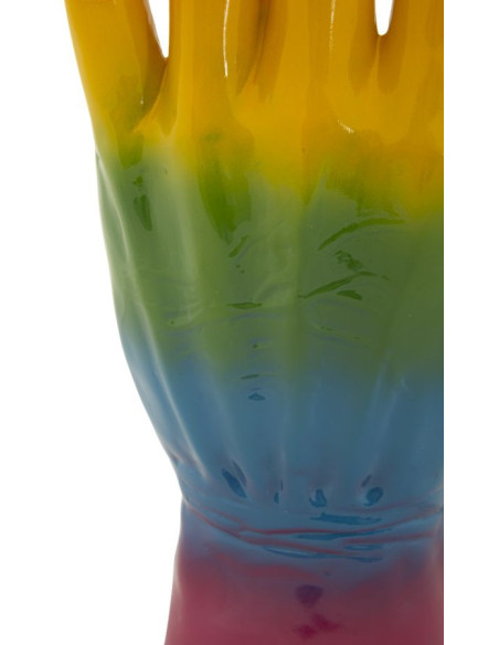 Statuette déco moderne Main Ok Hauteur 36 cm Résine Multicolore Motif Arc en ciel Rainbow 