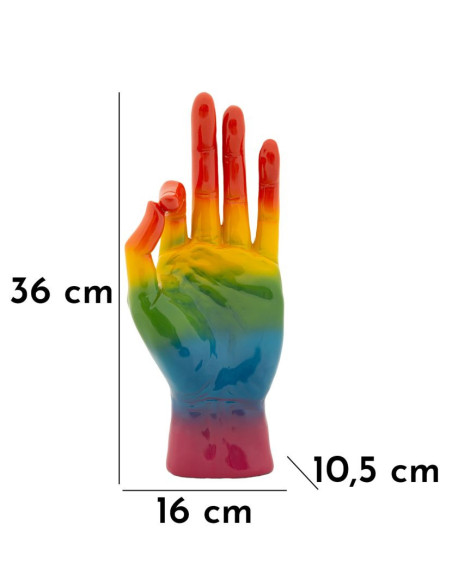 Statuette déco moderne Main Ok Hauteur 36 cm Résine Multicolore Motif Arc en ciel Rainbow 