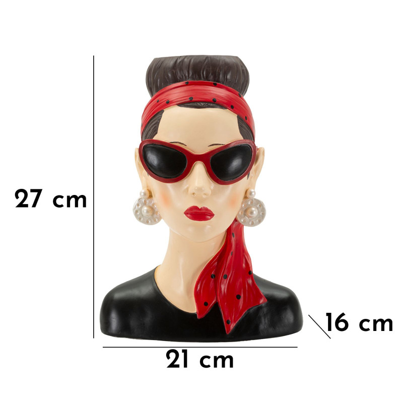 Vase moderne chic Femme Hauteur 27 cm Résine Noir Beige Rouge Hollywood 