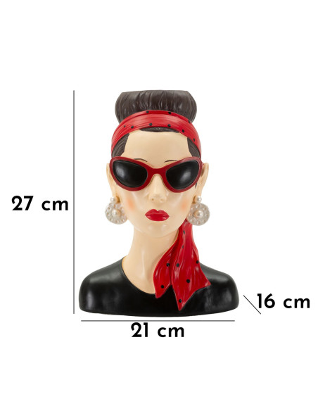 Vase moderne chic Femme Hauteur 27 cm Résine Noir Beige Rouge Hollywood 