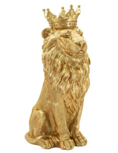 Grande Statue déco moderne Lion Hauteur 74 cm Résine Doré Shant 