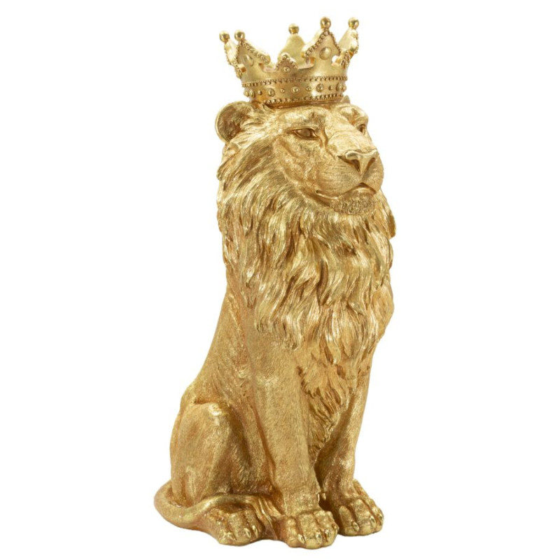 Grande Statue déco moderne Lion Hauteur 74 cm Résine Doré Shant 