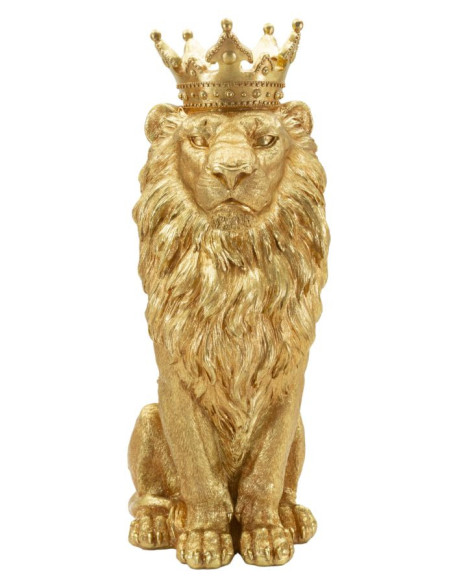 Grande Statue déco moderne Lion Hauteur 74 cm Résine Doré Shant 