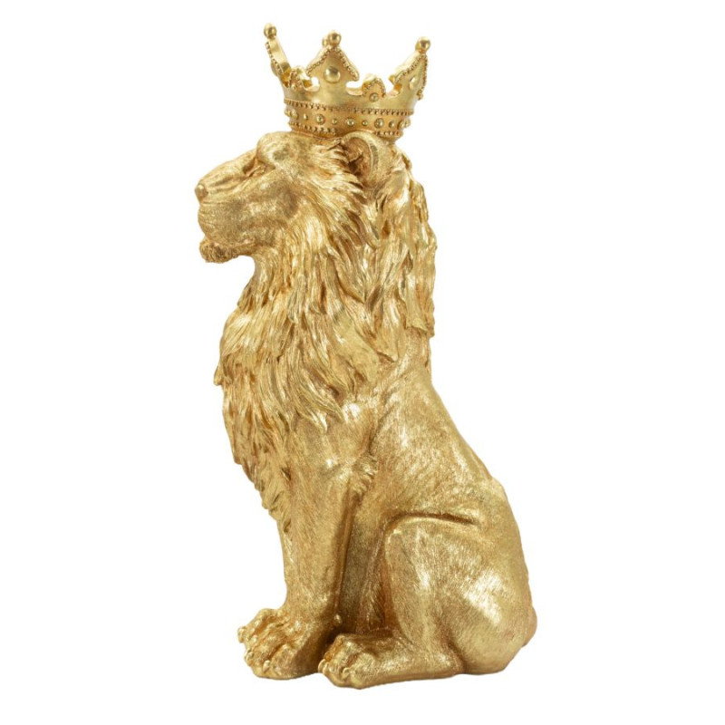Grande Statue déco moderne Lion Hauteur 74 cm Résine Doré Shant 