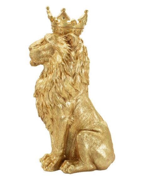Grande Statue déco moderne Lion Hauteur 74 cm Résine Doré Shant 