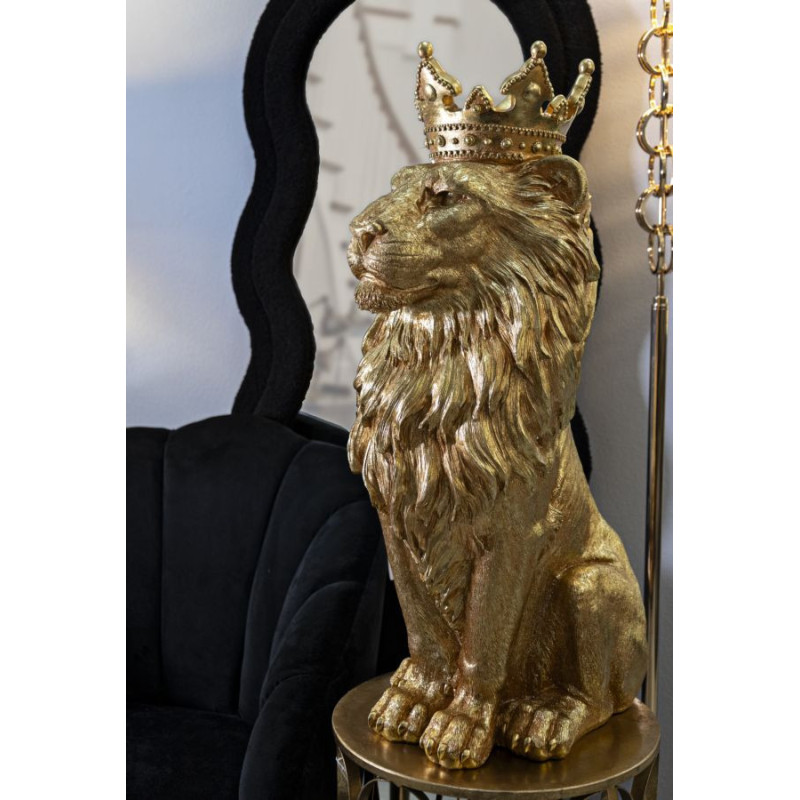 Grande Statue déco moderne Lion Hauteur 74 cm Résine Doré Shant 
