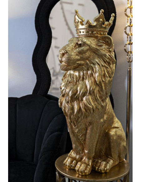 Grande Statue déco moderne Lion Hauteur 74 cm Résine Doré Shant 
