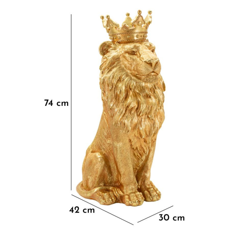 Grande Statue déco moderne Lion Hauteur 74 cm Résine Doré Shant 