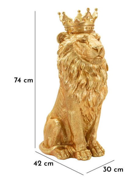 Grande Statue déco moderne Lion Hauteur 74 cm Résine Doré Shant 