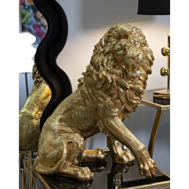 Statue déco moderne Lion Hauteur 55 cm Résine Doré Shant 