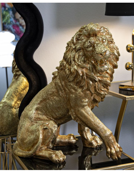 Statue déco moderne Lion Hauteur 55 cm Résine Doré Shant 
