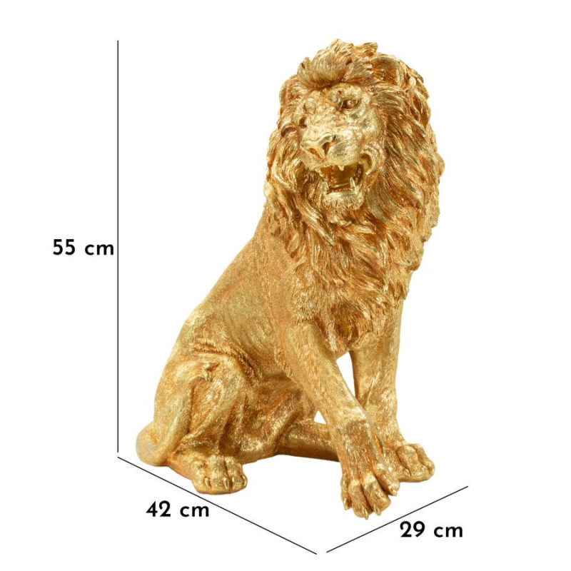 Statue déco moderne Lion Hauteur 55 cm Résine Doré Shant 