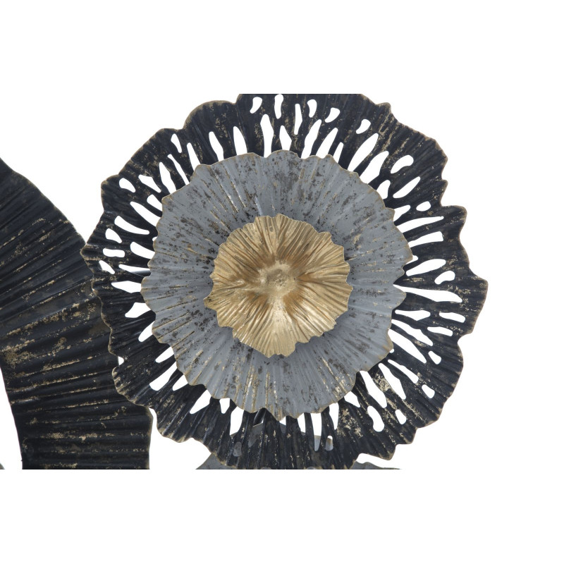 Grande Décoration murale moderne Fleurs abstraites 100x80 Métal Noir Gris Doré Otos 