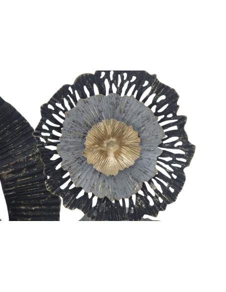 Grande Décoration murale moderne Fleurs abstraites 100x80 Métal Noir Gris Doré Otos 