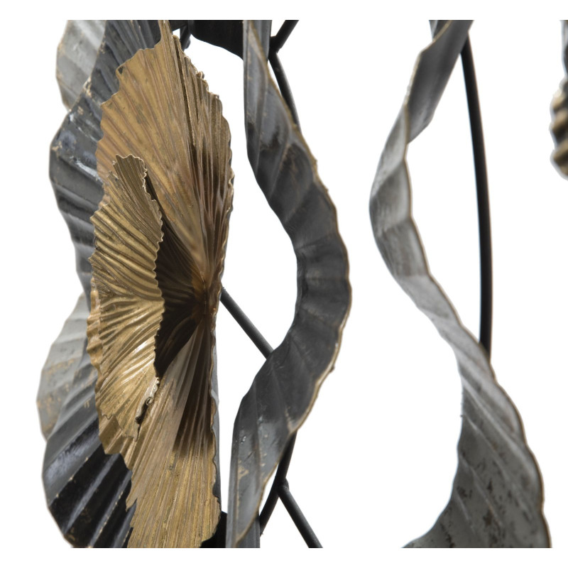 Grande Décoration murale moderne Fleurs abstraites 100x80 Métal Noir Gris Doré Otos 