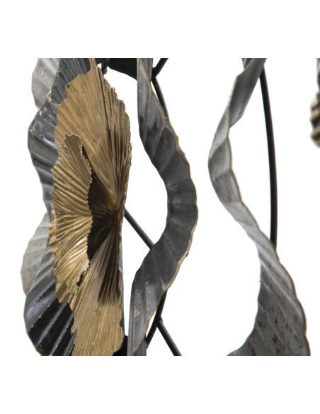 Grande Décoration murale moderne Fleurs abstraites 100x80 Métal Noir Gris Doré Otos 