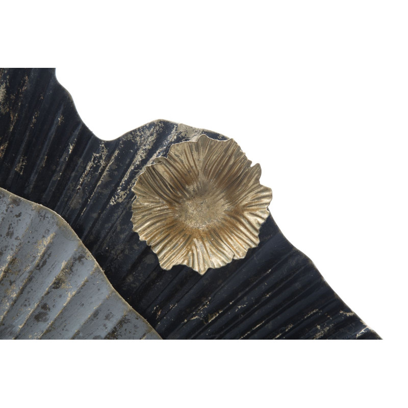 Grande Décoration murale moderne Fleurs abstraites 100x80 Métal Noir Gris Doré Otos 