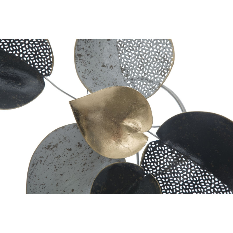 Décoration murale moderne Feuilles 62x40 Métal Noir Blanc crème Doré Leaf 