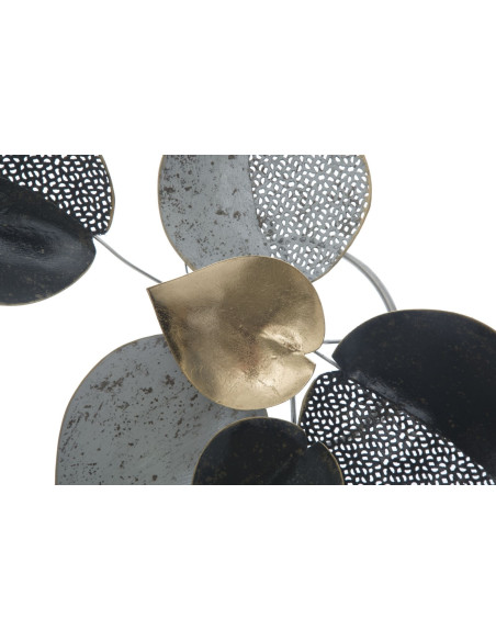 Décoration murale moderne Feuilles 62x40 Métal Noir Blanc crème Doré Leaf 