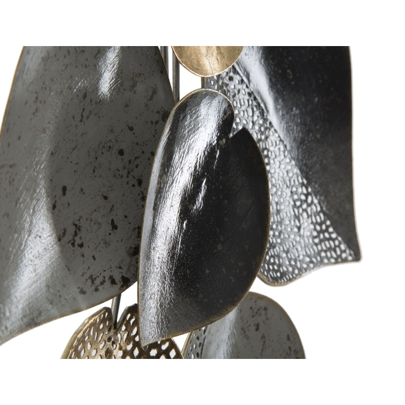 Décoration murale moderne Feuilles 62x40 Métal Noir Blanc crème Doré Leaf 