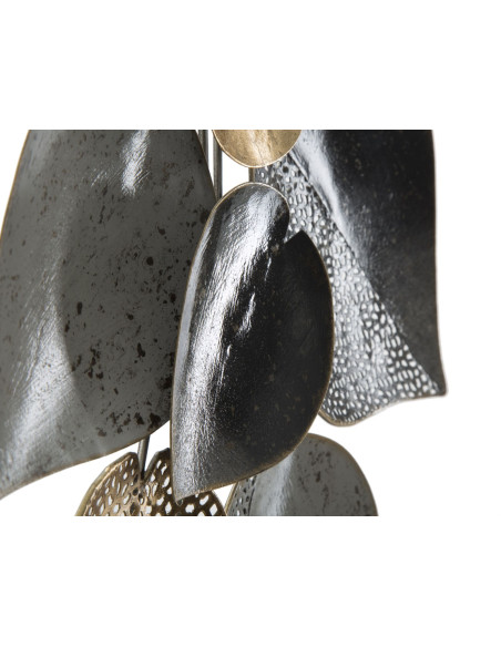 Décoration murale moderne Feuilles 62x40 Métal Noir Blanc crème Doré Leaf 