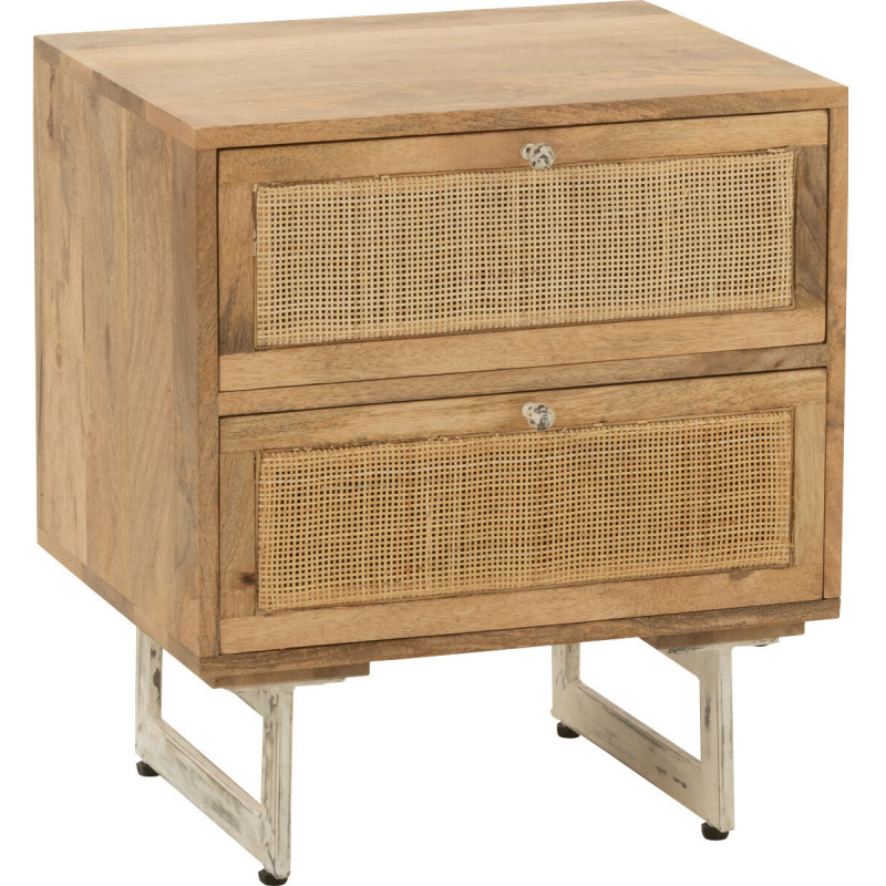 Table de chevet Weaving 2 tiroirs en Bois de manguier Naturel Rotin Naturel - 1