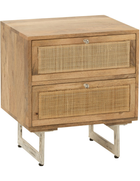 Table de chevet Weaving 2 tiroirs en Bois de manguier Naturel Rotin Naturel - 1