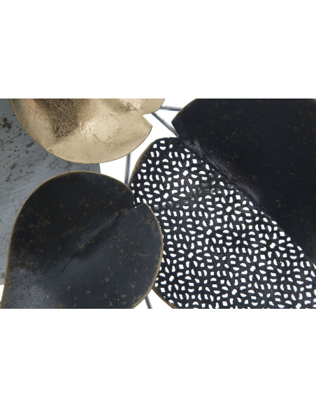 Décoration murale moderne Feuilles 62x40 Métal Noir Blanc crème Doré Leaf 