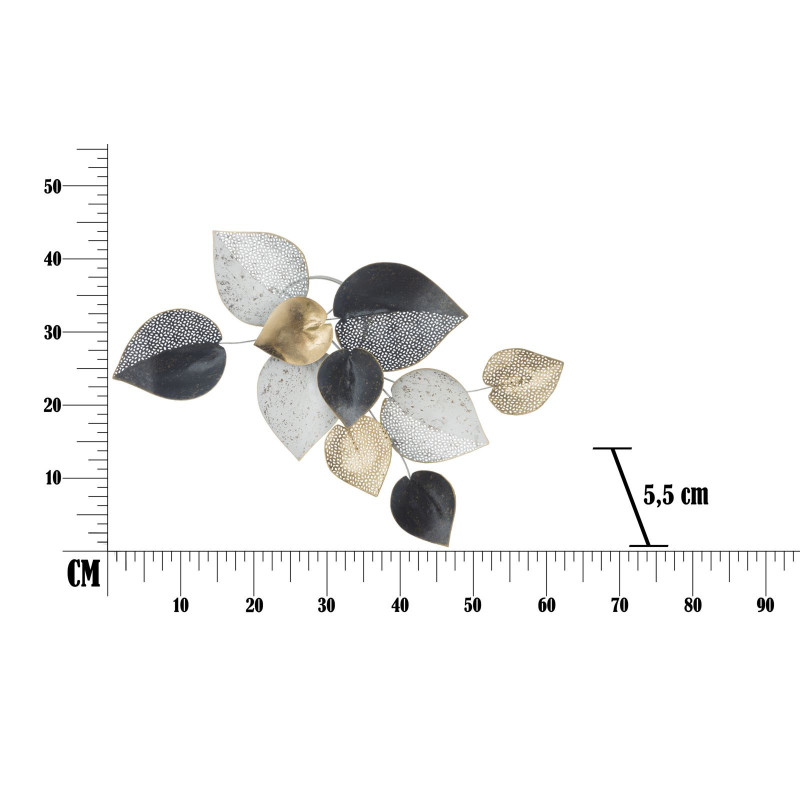 Décoration murale moderne Feuilles 62x40 Métal Noir Blanc crème Doré Leaf 