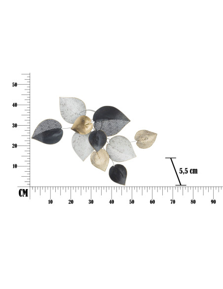 Décoration murale moderne Feuilles 62x40 Métal Noir Blanc crème Doré Leaf 
