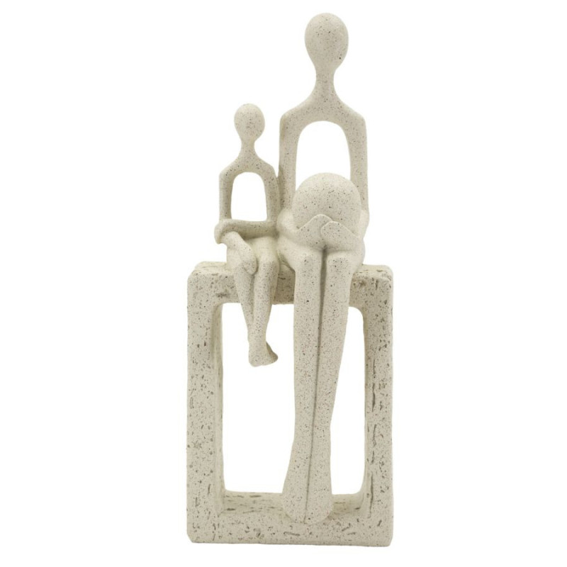 Statuette déco abstraite Parent Enfant Hauteur 26 cm Résine Blanc crème Stons 