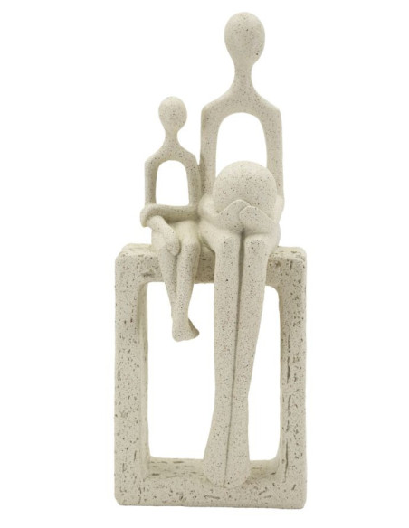 Statuette déco abstraite Parent Enfant Hauteur 26 cm Résine Blanc crème Stons 