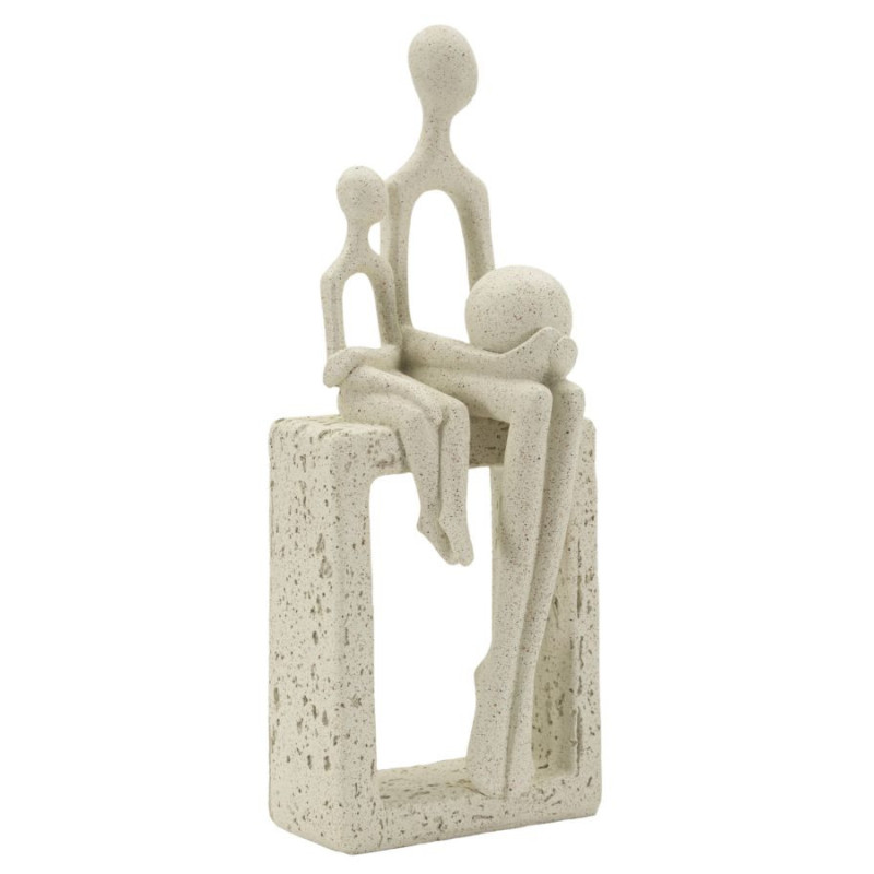 Statuette déco abstraite Parent Enfant Hauteur 26 cm Résine Blanc crème Stons 