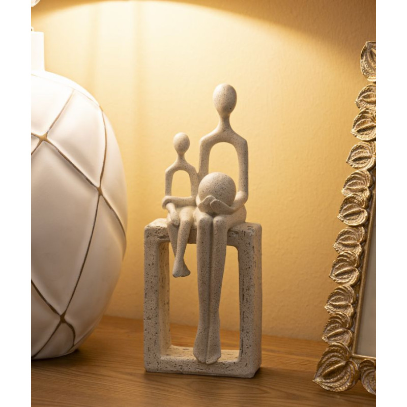 Statuette déco abstraite Parent Enfant Hauteur 26 cm Résine Blanc crème Stons 