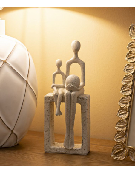 Statuette déco abstraite Parent Enfant Hauteur 26 cm Résine Blanc crème Stons 
