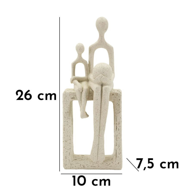Statuette déco abstraite Parent Enfant Hauteur 26 cm Résine Blanc crème Stons 