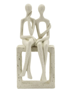 Statuette déco abstraite Couple Hauteur 25 cm Résine Blanc crème Stons 