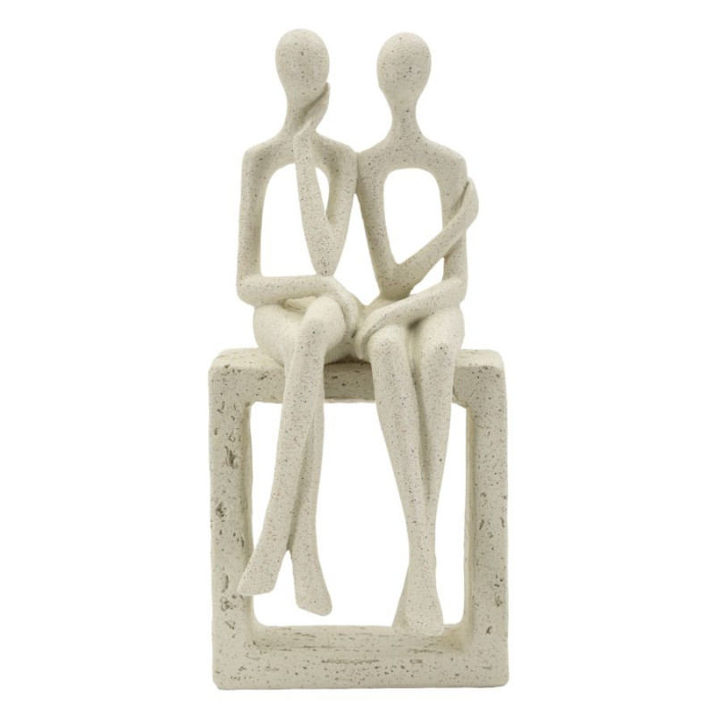 Statuette déco abstraite Couple Hauteur 25 cm Résine Blanc crème Stons 