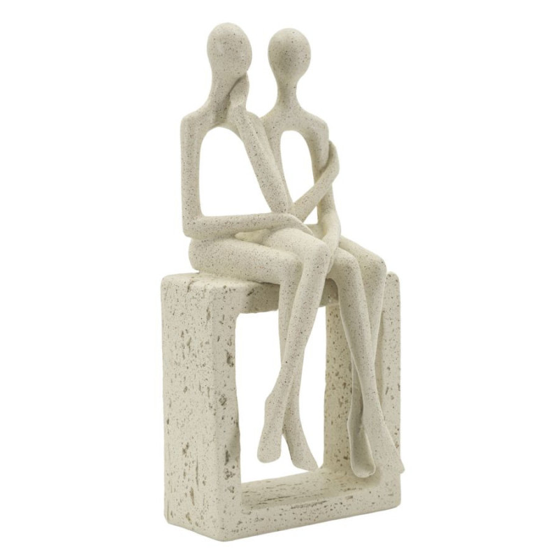 Statuette déco abstraite Couple Hauteur 25 cm Résine Blanc crème Stons 