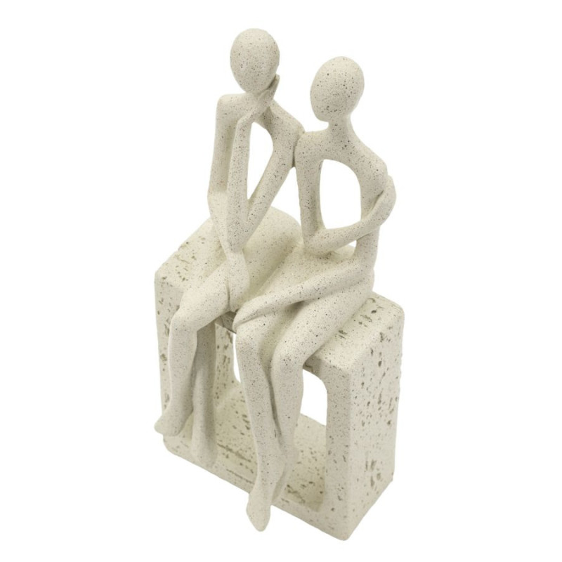 Statuette déco abstraite Couple Hauteur 25 cm Résine Blanc crème Stons 