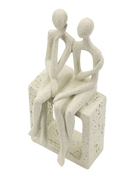 Statuette déco abstraite Couple Hauteur 25 cm Résine Blanc crème Stons 