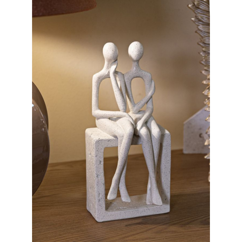 Statuette déco abstraite Couple Hauteur 25 cm Résine Blanc crème Stons 