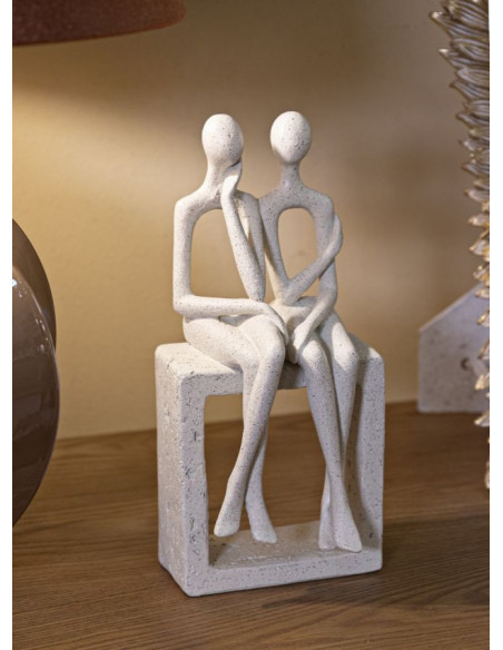 Statuette déco abstraite Couple Hauteur 25 cm Résine Blanc crème Stons 